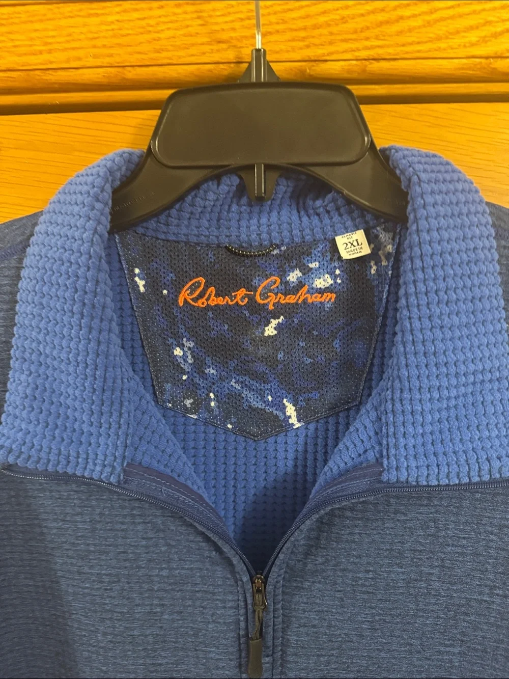 ROBERT GRAHAM Men’s Textured Waffle Knit Quarter Zip Skull Rose Pullover Sz 2XL